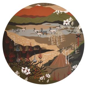 Fjällvandring grön/beige runt grytunderlägg